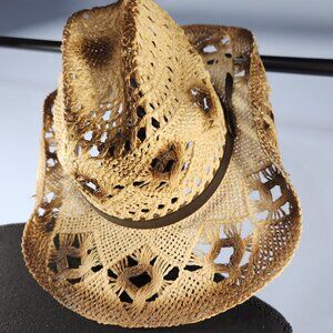 Jacobson Hat Co. Vented Seagrass Western Brown Band Straw Hat